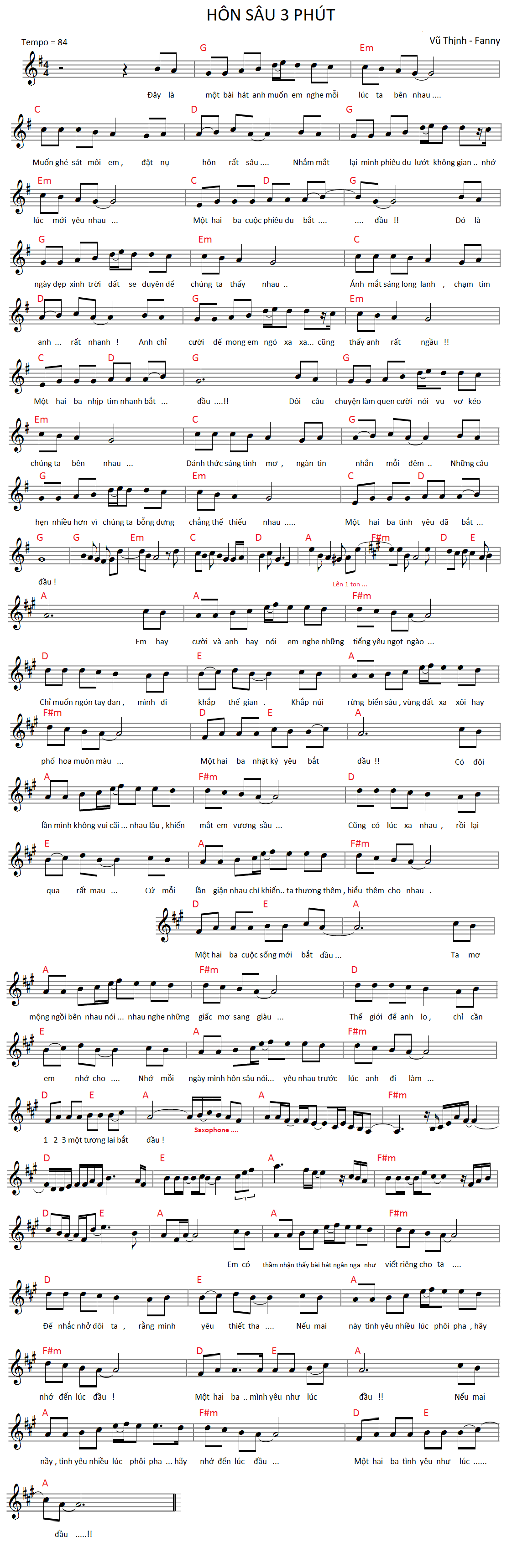 Sheet nhạc Hôn Sâu 3 Phút